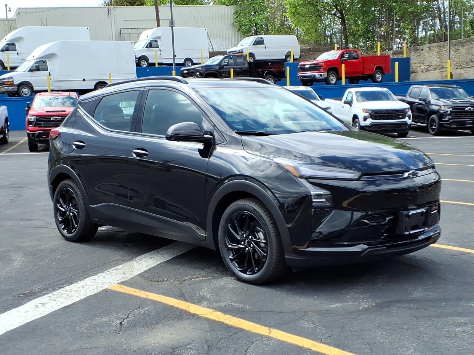 2027 Chevrolet Bolt RS in Mosaic Black Metallic — front three-quarter view
